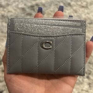Coach Essential Quilted Pillow Leather Card Case in Grey Blue
